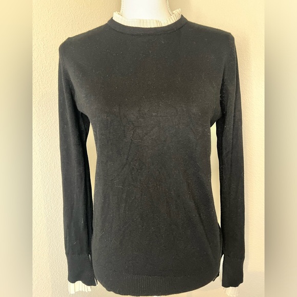 Unique detailed neck and sleeves black sweater top. - Picture 1 of 8